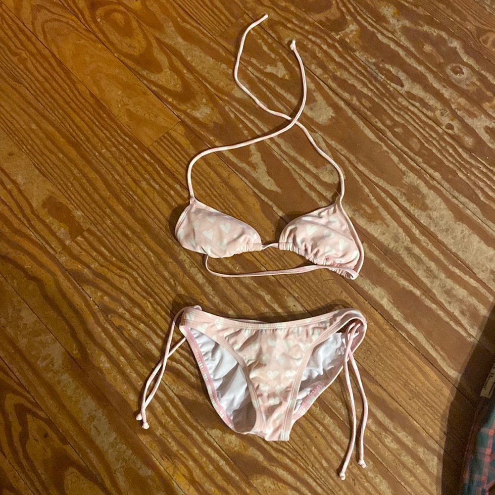 Jantzen pink spring bikini with white hearts